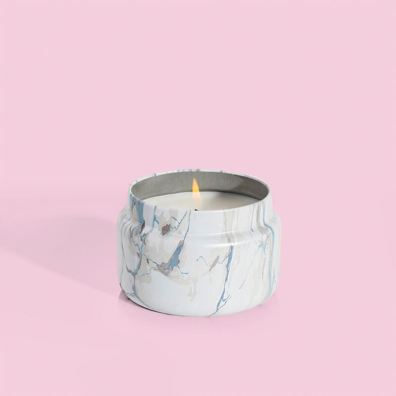 Blue Jean Modern Marble Printed Travel Tin Candle Lit image number 1